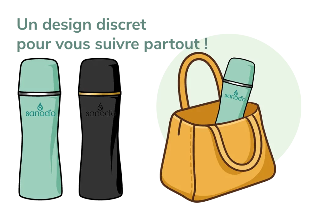 Bidet portable Sanod’O glissé dans un sac à main pour une utilisation nomade